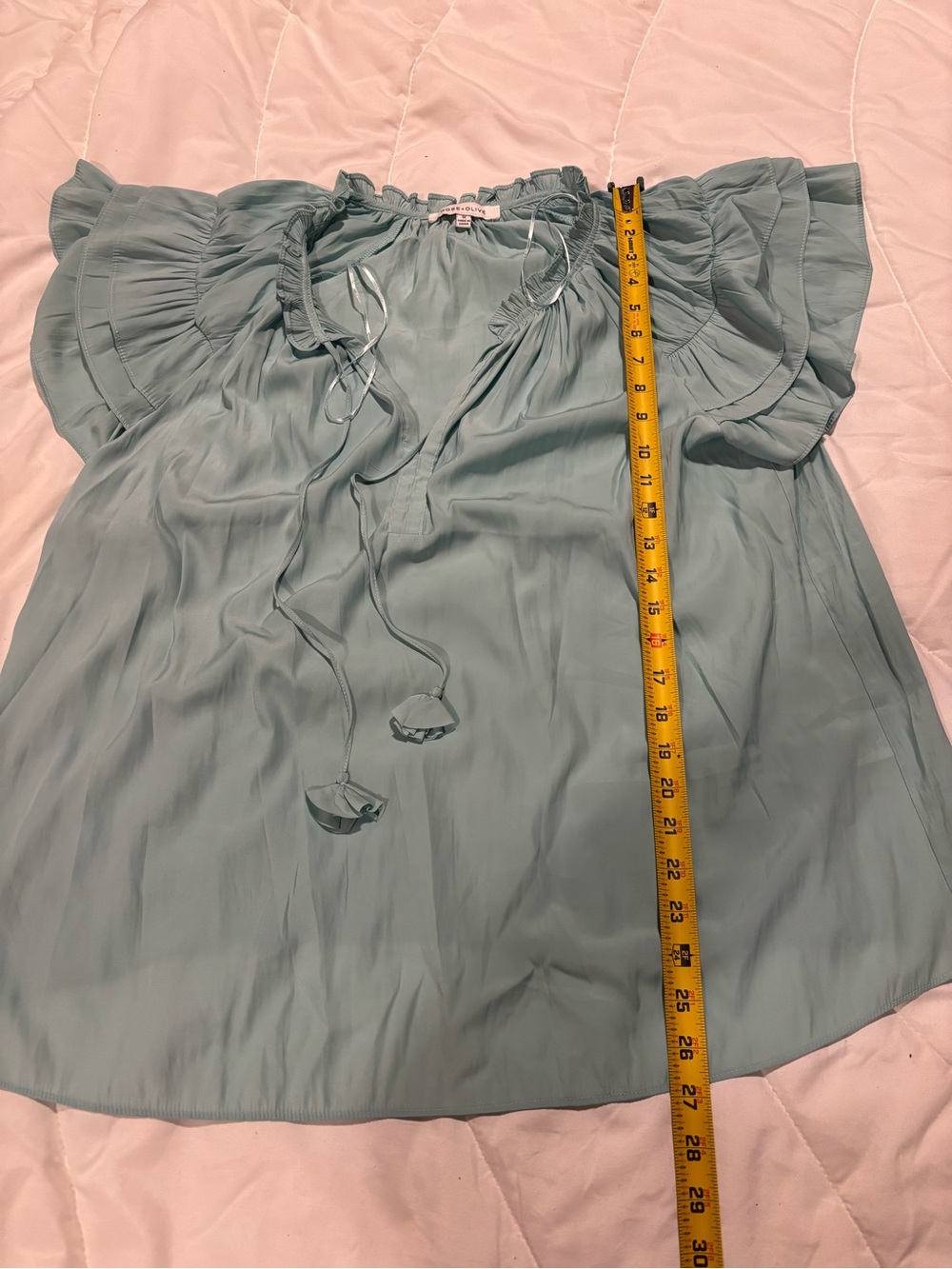 Rose & Olive Dusty Blue Ruffle Sleeve Peasant Top 1X - Picture 3 of 5
